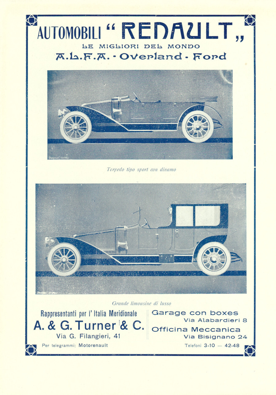Automobili Renault. A&amp;G Turner &amp; C. Advertising 1913