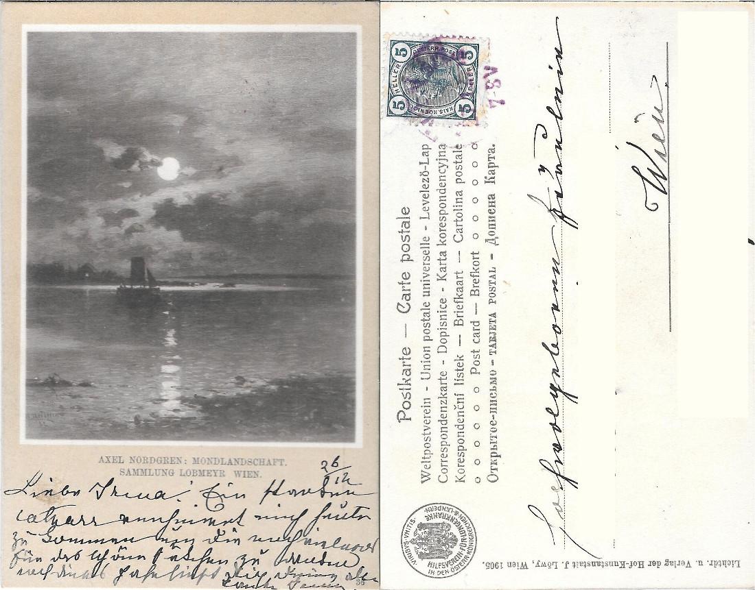 Axel Nordgren Mondlandschaft. Sammlung Lobmeyr Wien. Viaggiata 1915