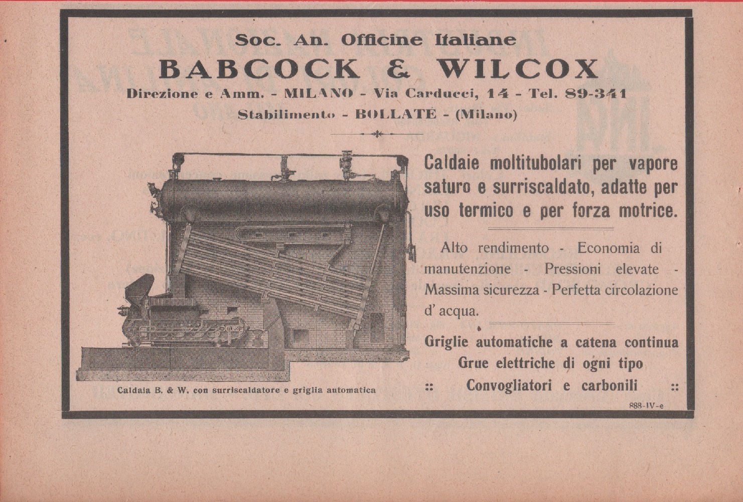 Babcock &amp; Wilcox. Caldaie moltitubolari. Bollate. Advertising 1926