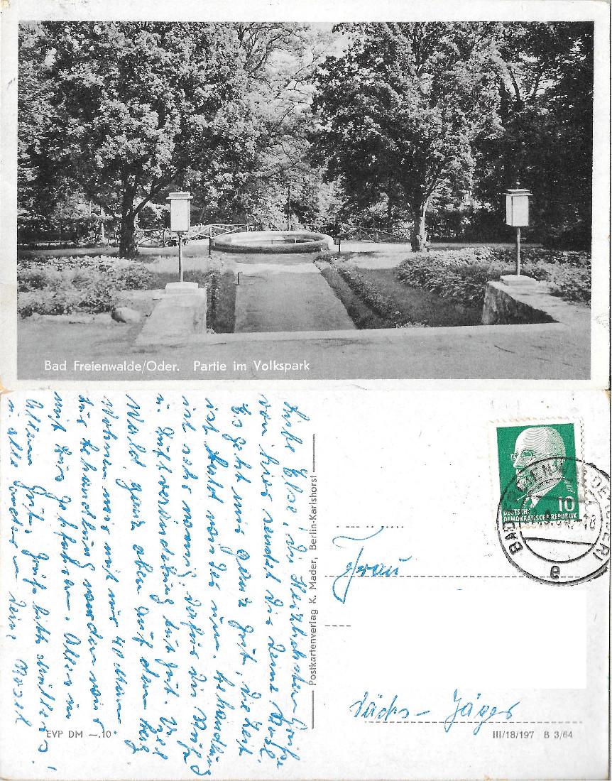 Bad Freienwalde Oder. Partie im Volkspark. Viaggiata 1964