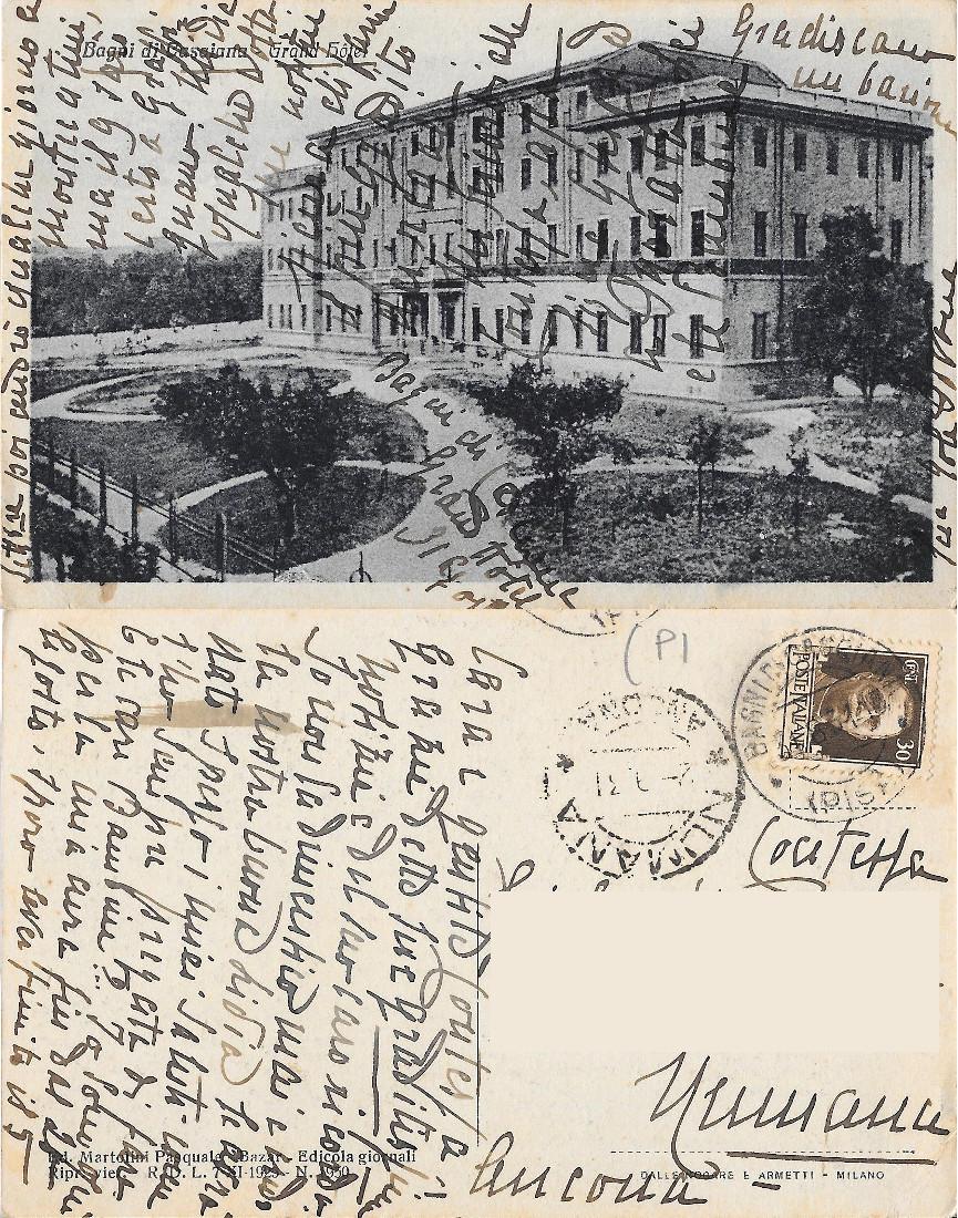 Bagni di Casciana. Grand Hotel. Viaggiata 1931