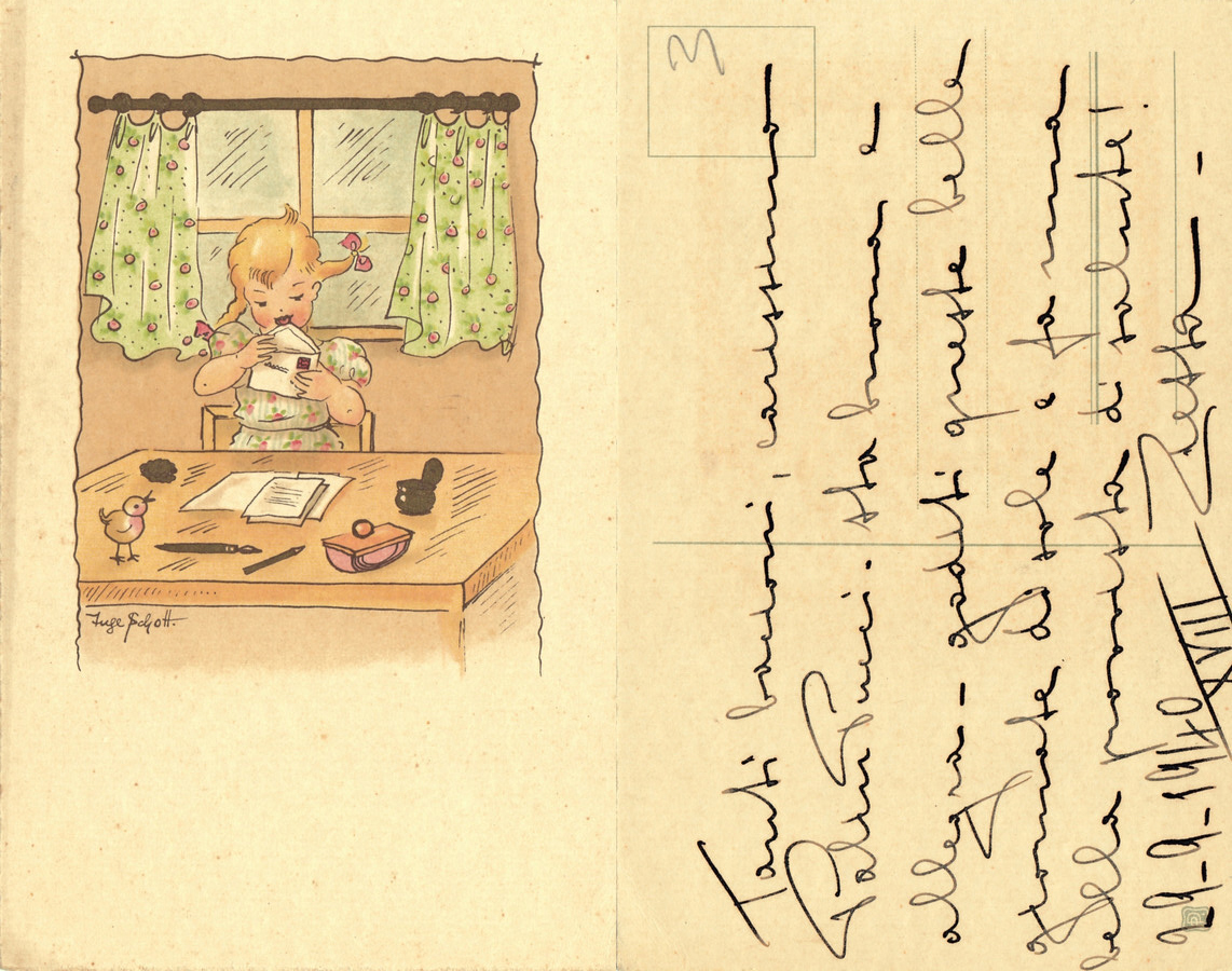 Bambina che spedisce una lettera. Ill. Inge Schott . Viaggiata …