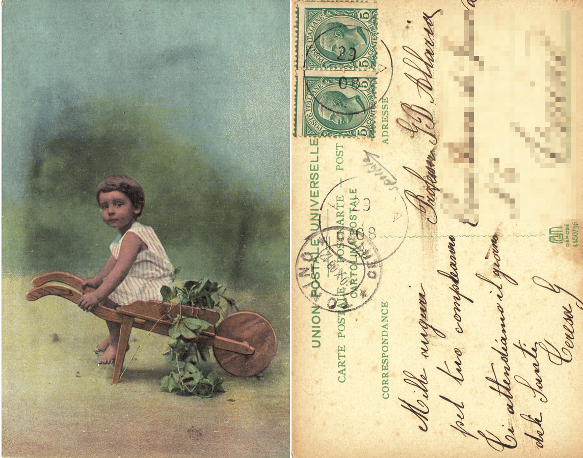 Bambino su una carriola. Viaggiata 1912