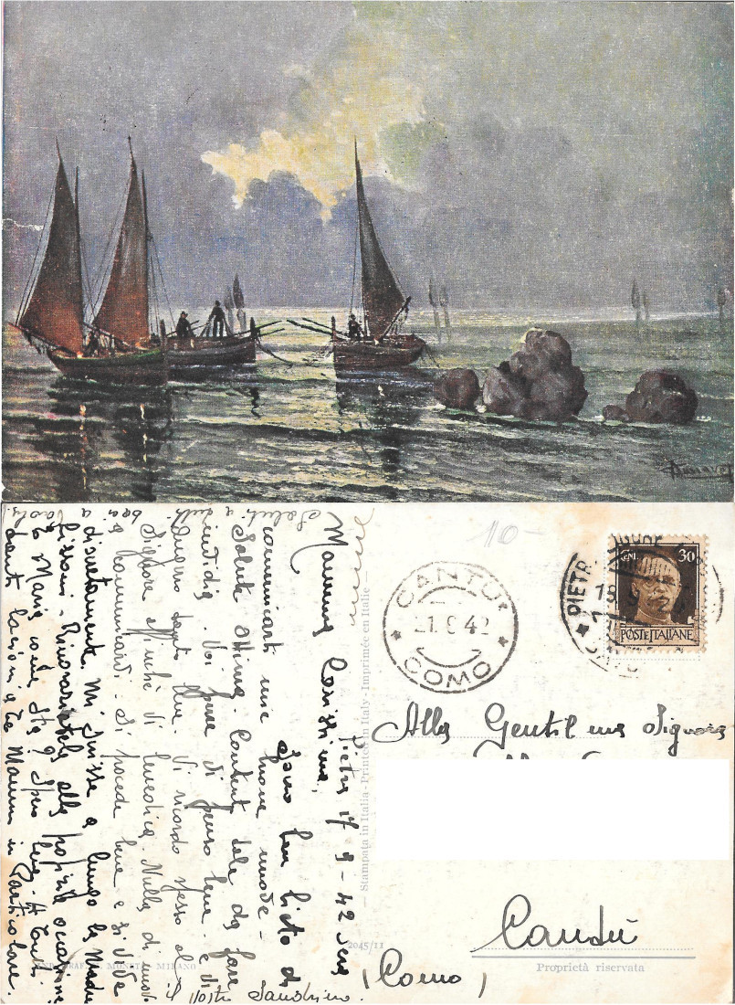 Barche. Pittorica. Viaggiata 1942