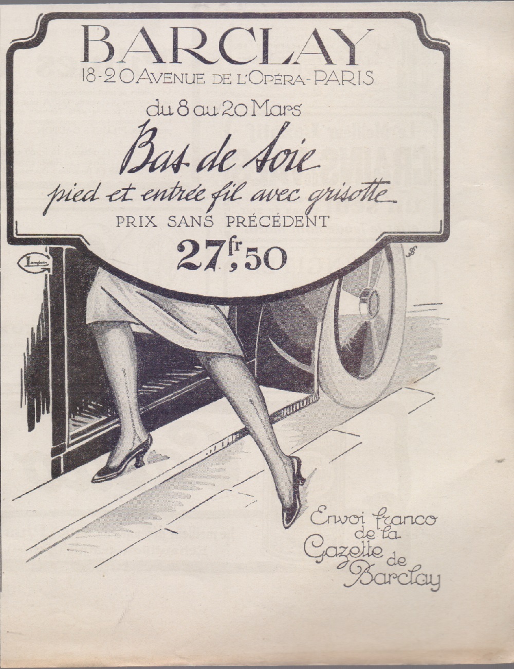 Barclay bas de soie. Advertising 1926