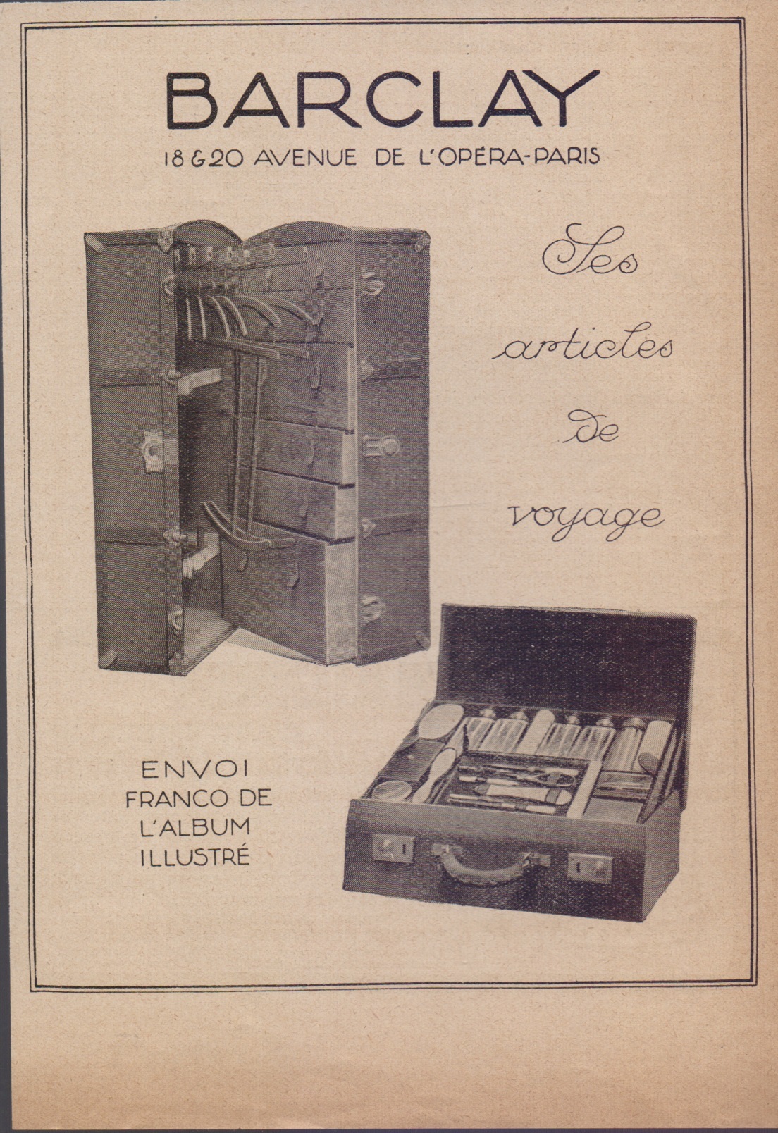 Barclay. Les articles de voyage. Advertising 1923