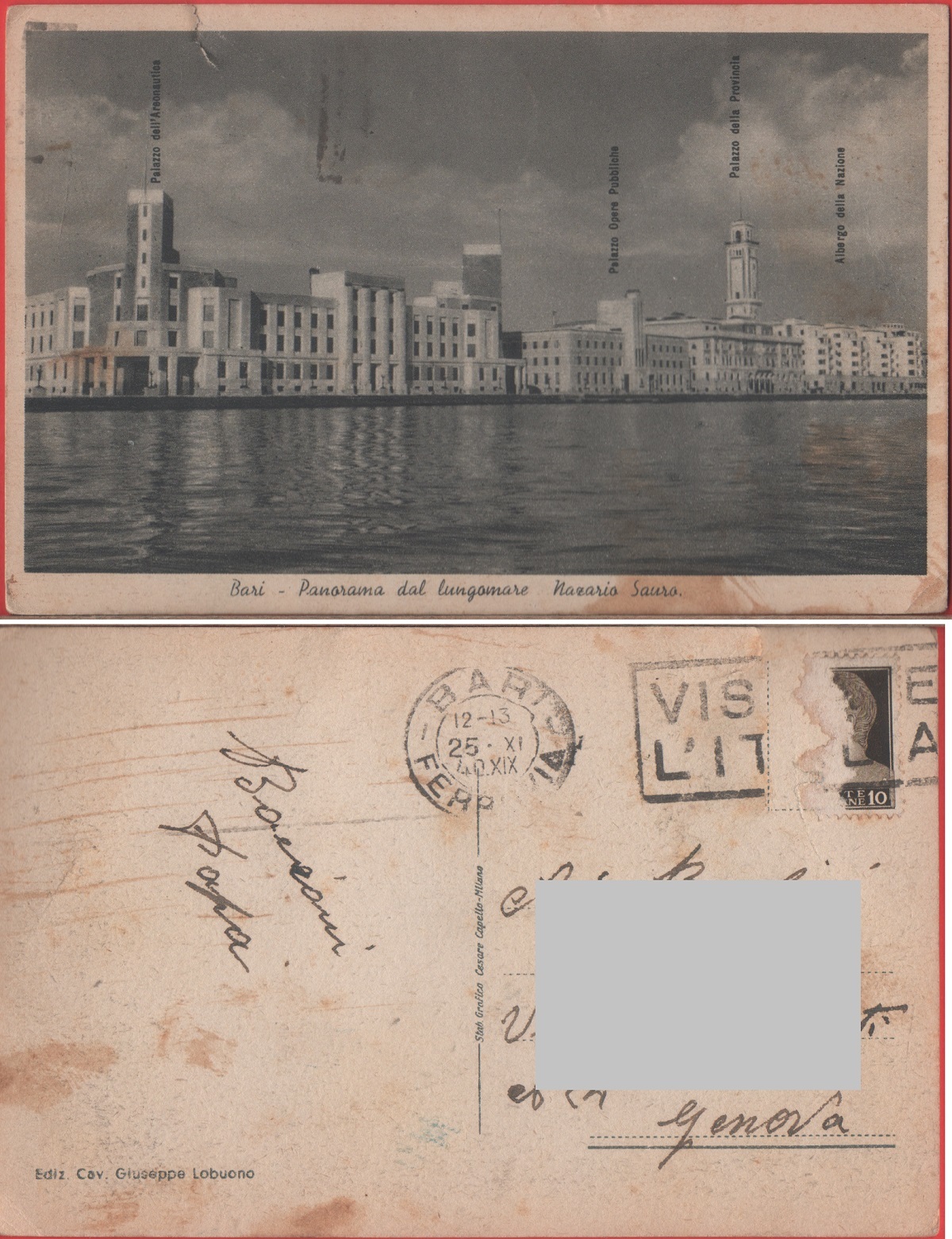 Bari. Panorama dal lungomare Nazario Sauro. Viaggiata 1925