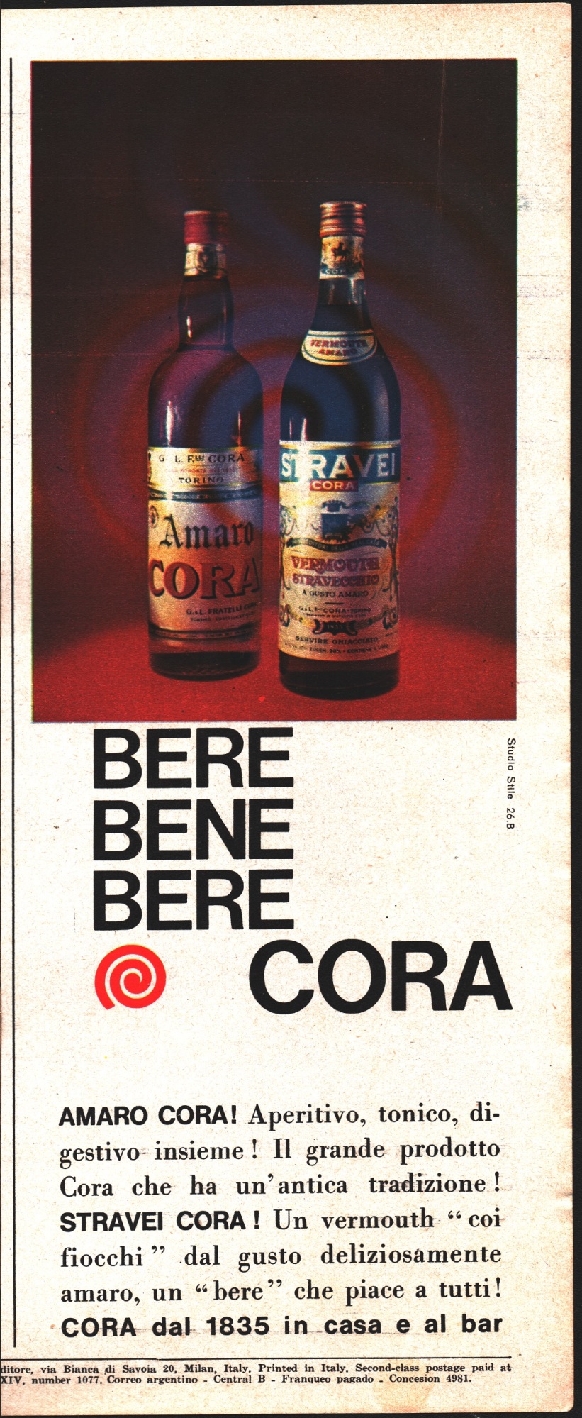 Bere bene bere Cora. Advertising 1961