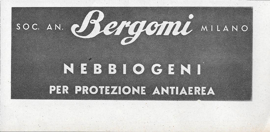 Bergomi. Nebbiogeni per la protezione aerea. Advertising 1937