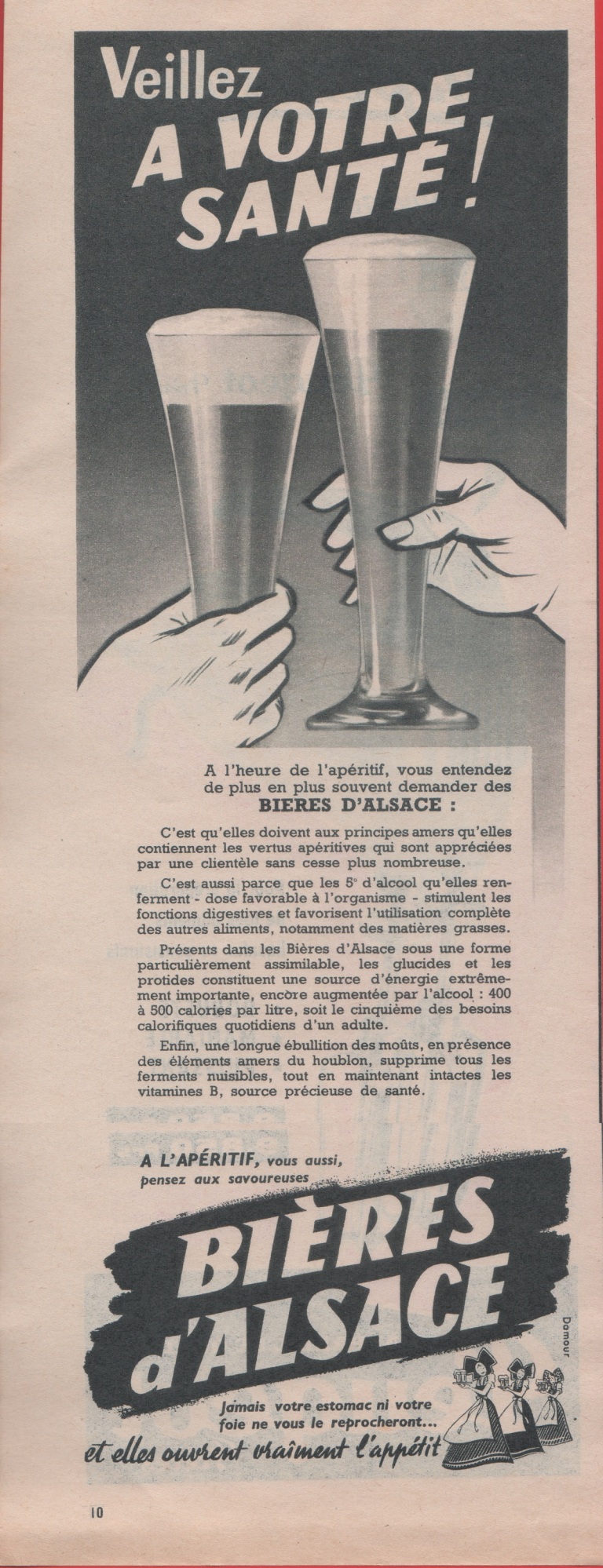 Biere d'Alsace/ Batteur Malaxeur Peugeot. Advertising 1956