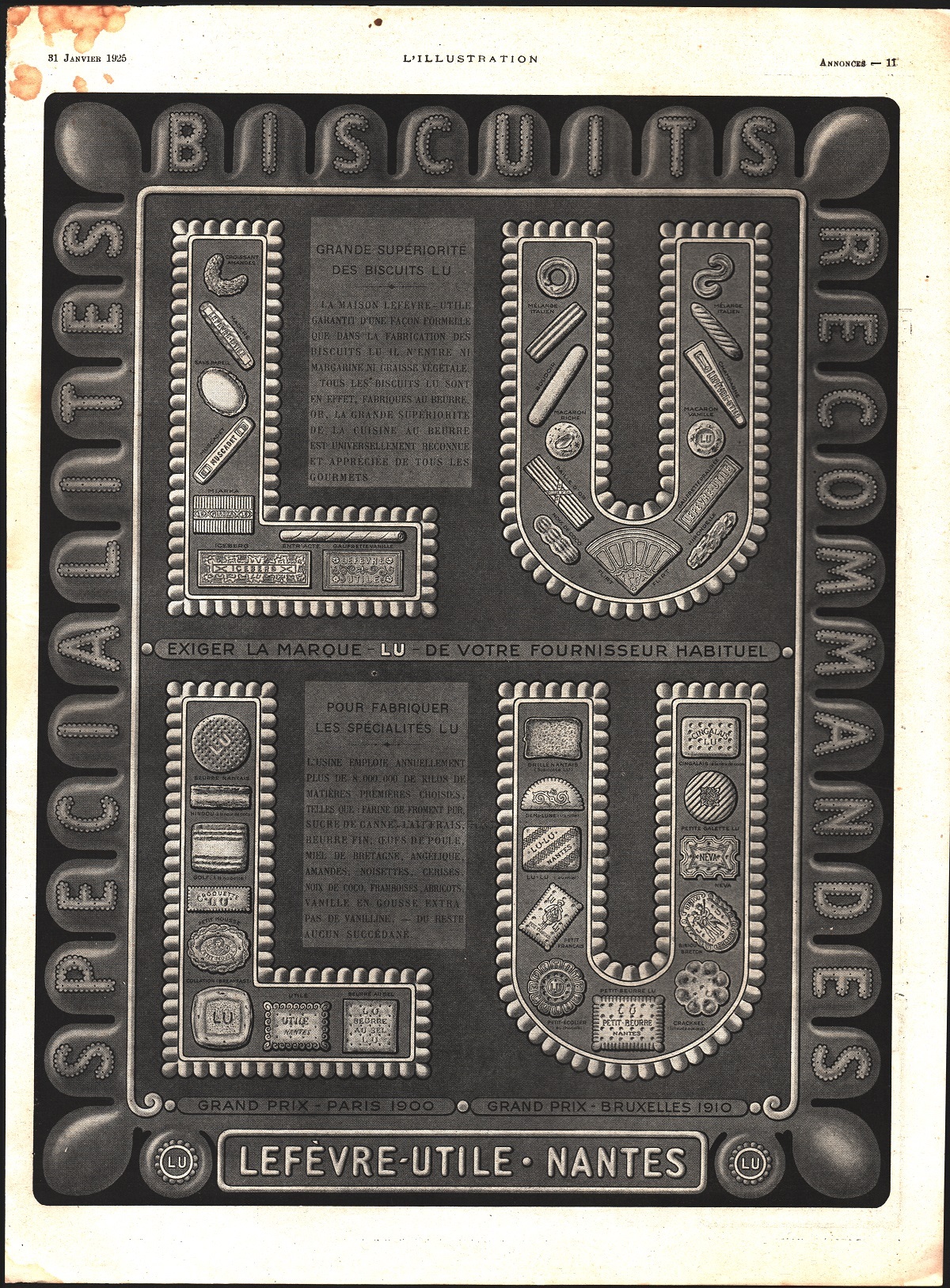 Biscuits LU Nantes. Advertising 1925