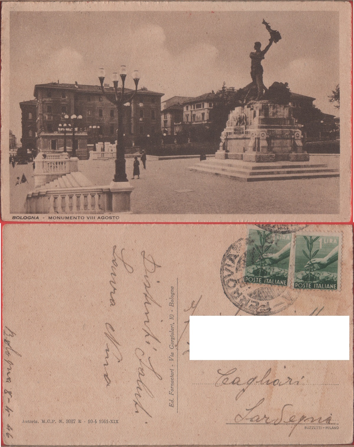 Bologna. Monumento VIII agosto. Viaggiata 1946