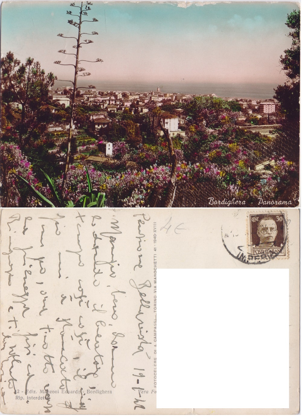 Bordighera (IM). Panorama. Viaggiata 1942