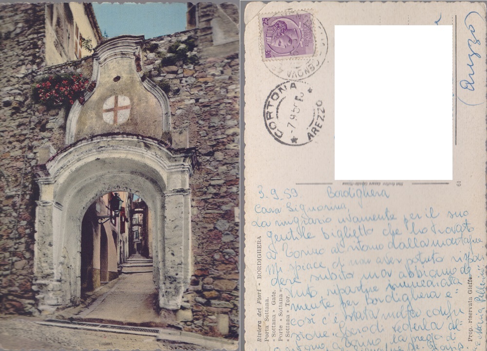 Bordighera (IM). Porta Sottana. Viaggiata 1959