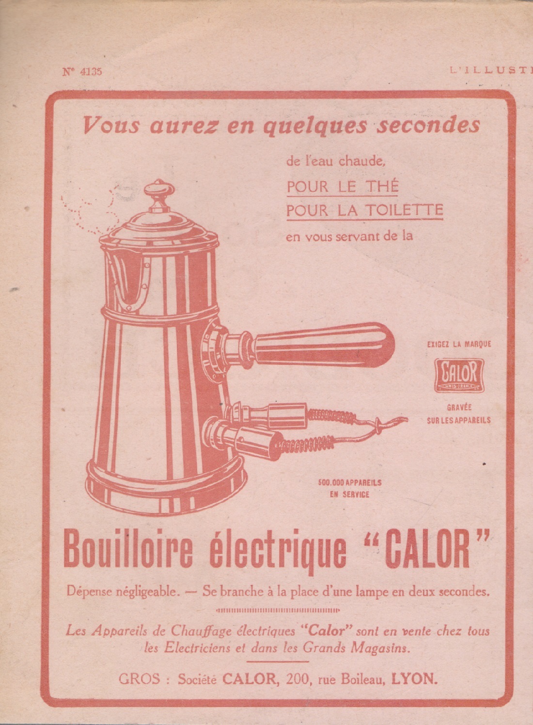 Bouilloire electrique Calor. Advertising 1922