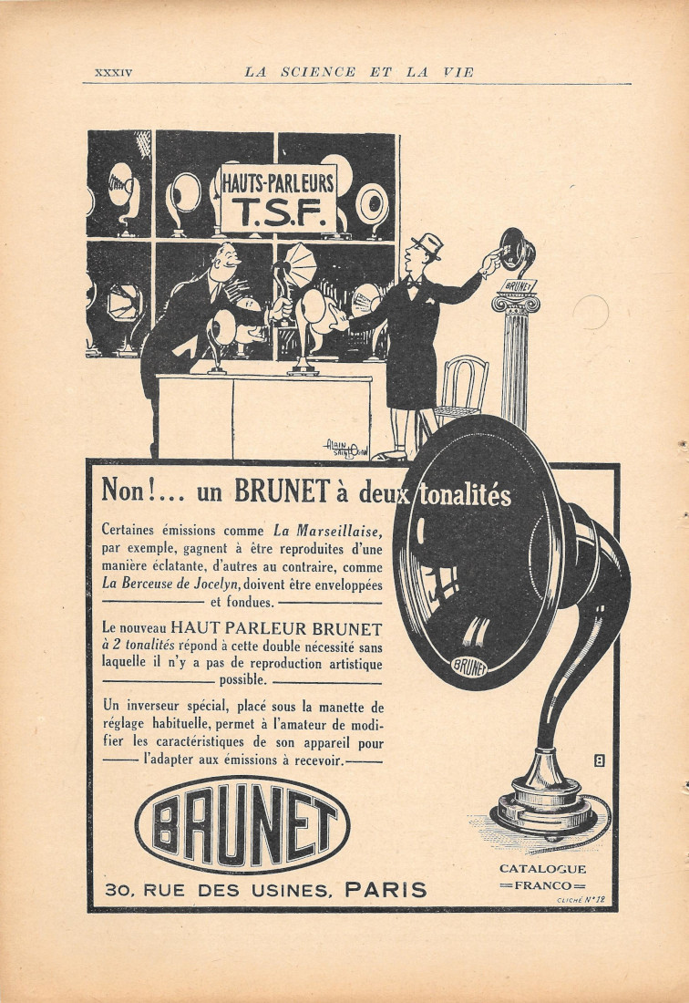 Brunet hauts-parleurs TSF - Advertising 1920