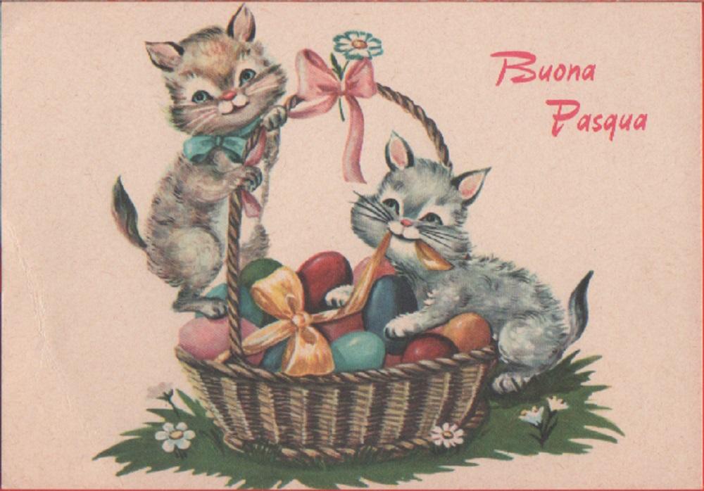 Buona Pasqua. Cuccioli coi Gatti. Non viaggiata