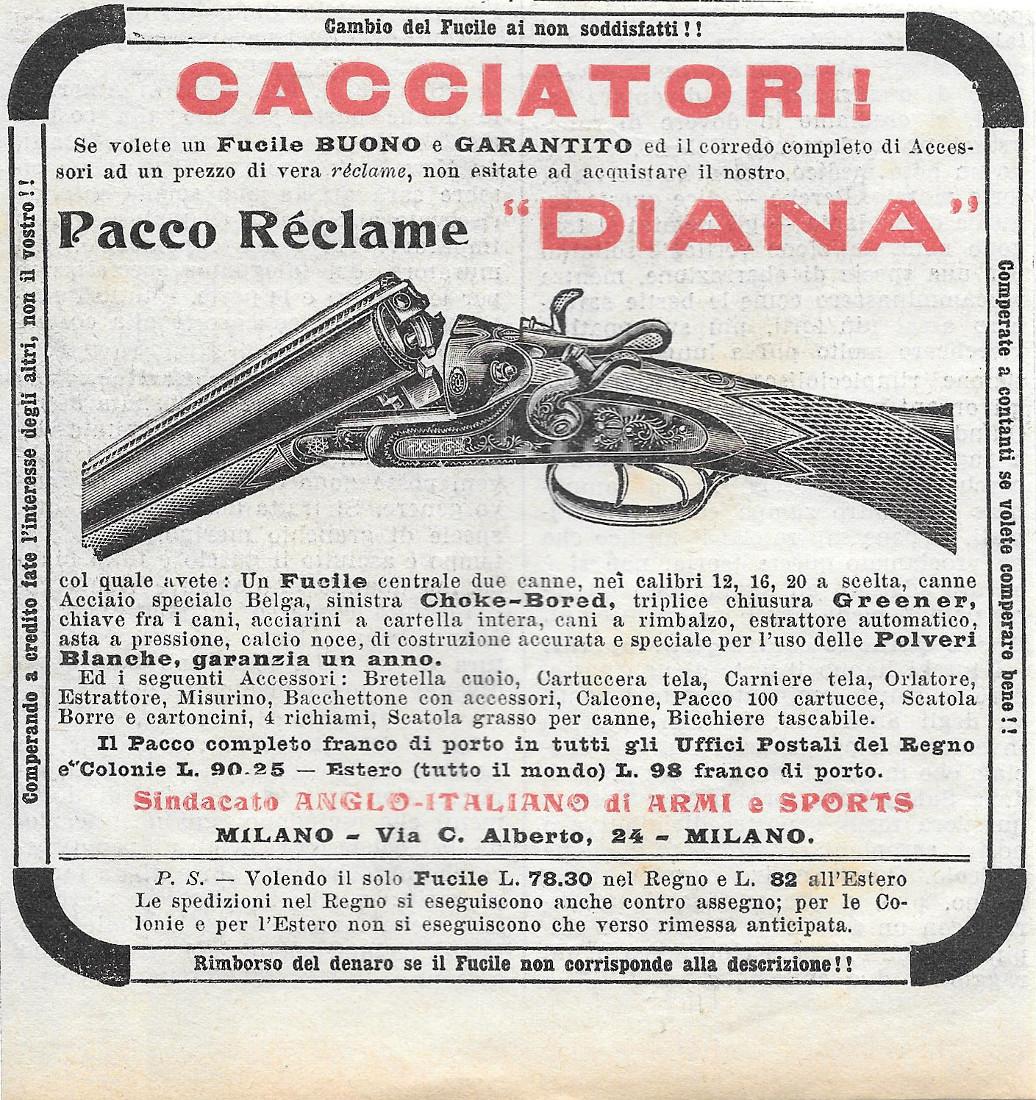 Cacciatori! Pacco Réclame Diana. Advertising 1912