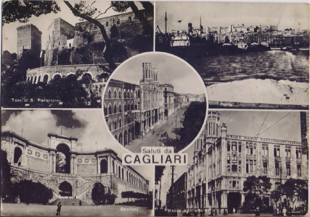 Cagliari. Saluti. Vedutine. Viaggiata 1950