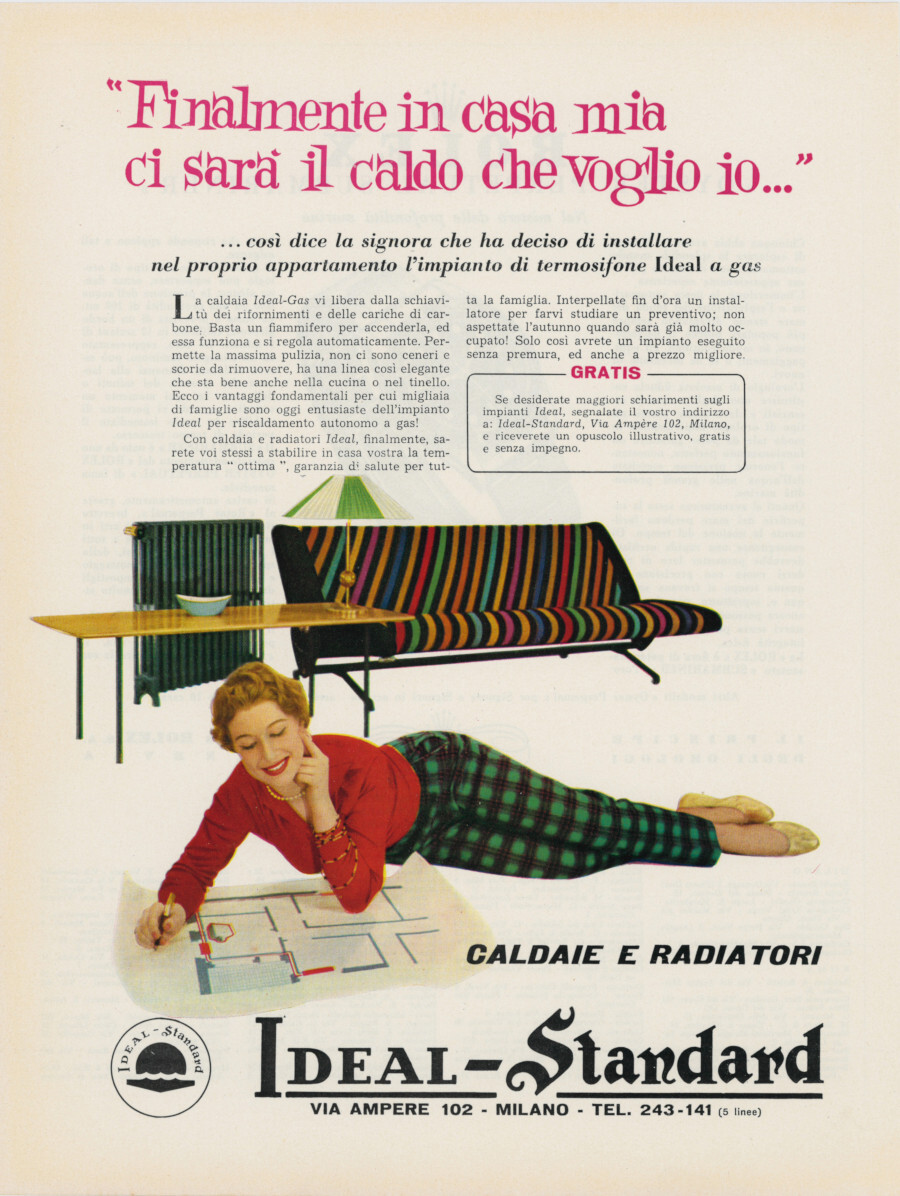 Caldaie e radiatori Ideal Standard. Advertising 1957