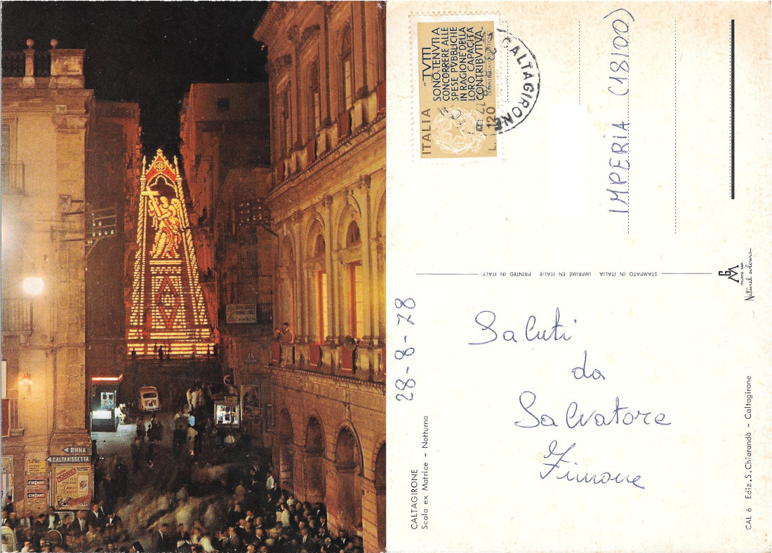 Caltagirone. Scala ex Matrice, notturno. Viaggiata 1978