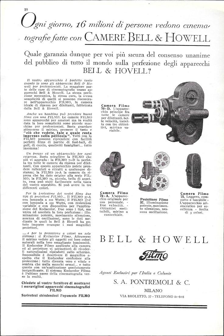 Camere Bell &amp; Howell. Advertising 1930