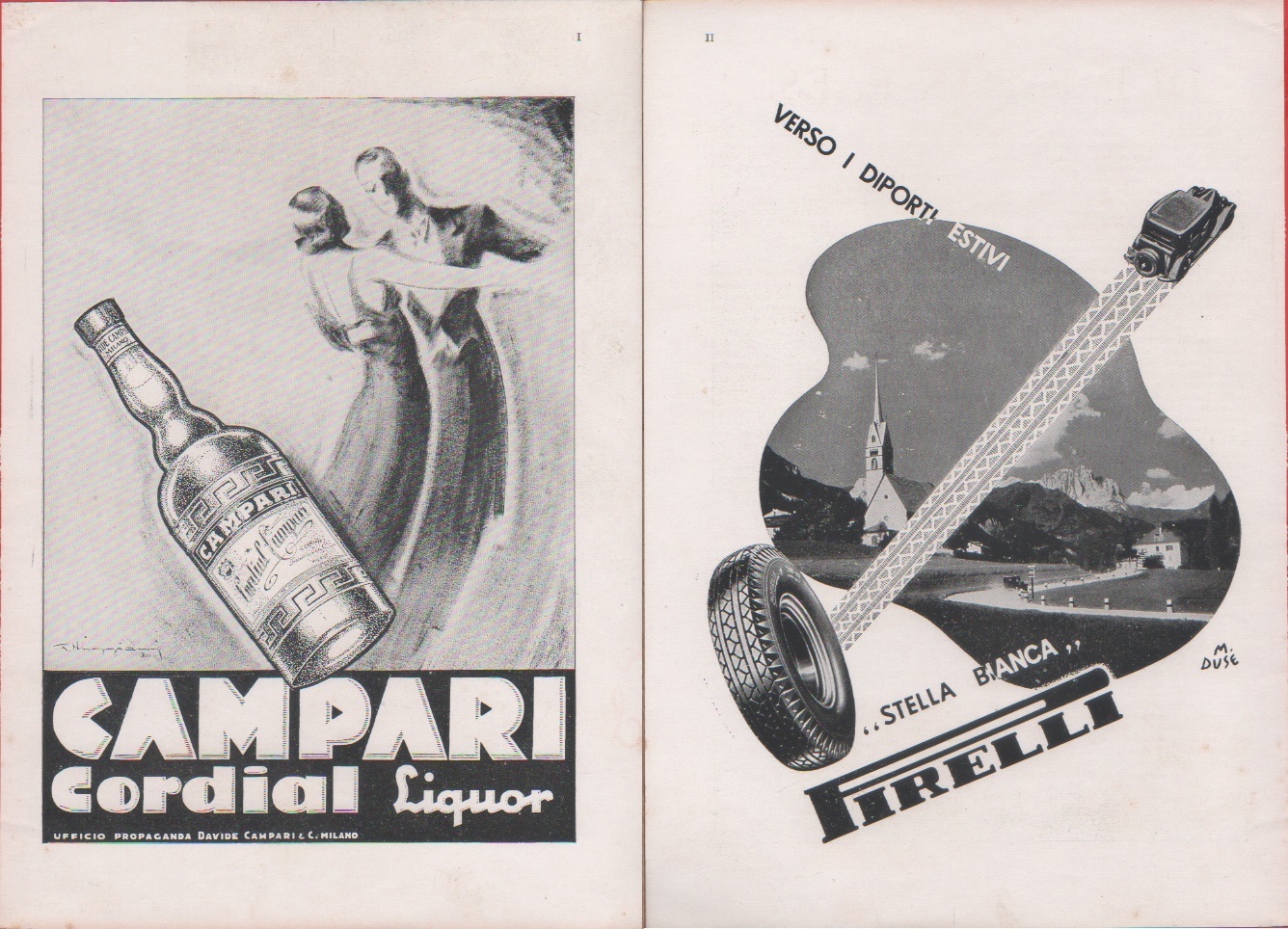 Campari Cordial Liquor/ Pirelli. Advertising 1937