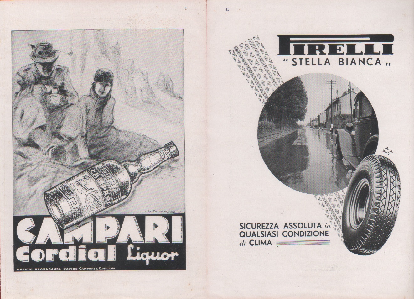 Campari Cordial Liquor/ Pirelli stella Bianca. Advertising 1937