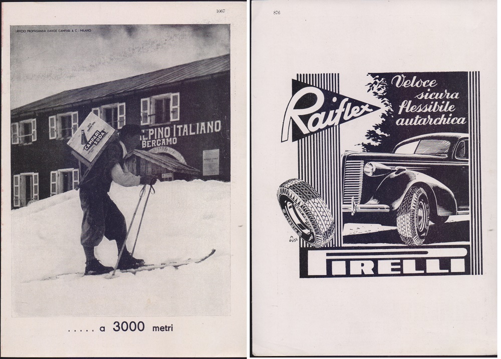 Campari Soda a 3000 metri/Pirelli Raiflex. Advertising 1940
