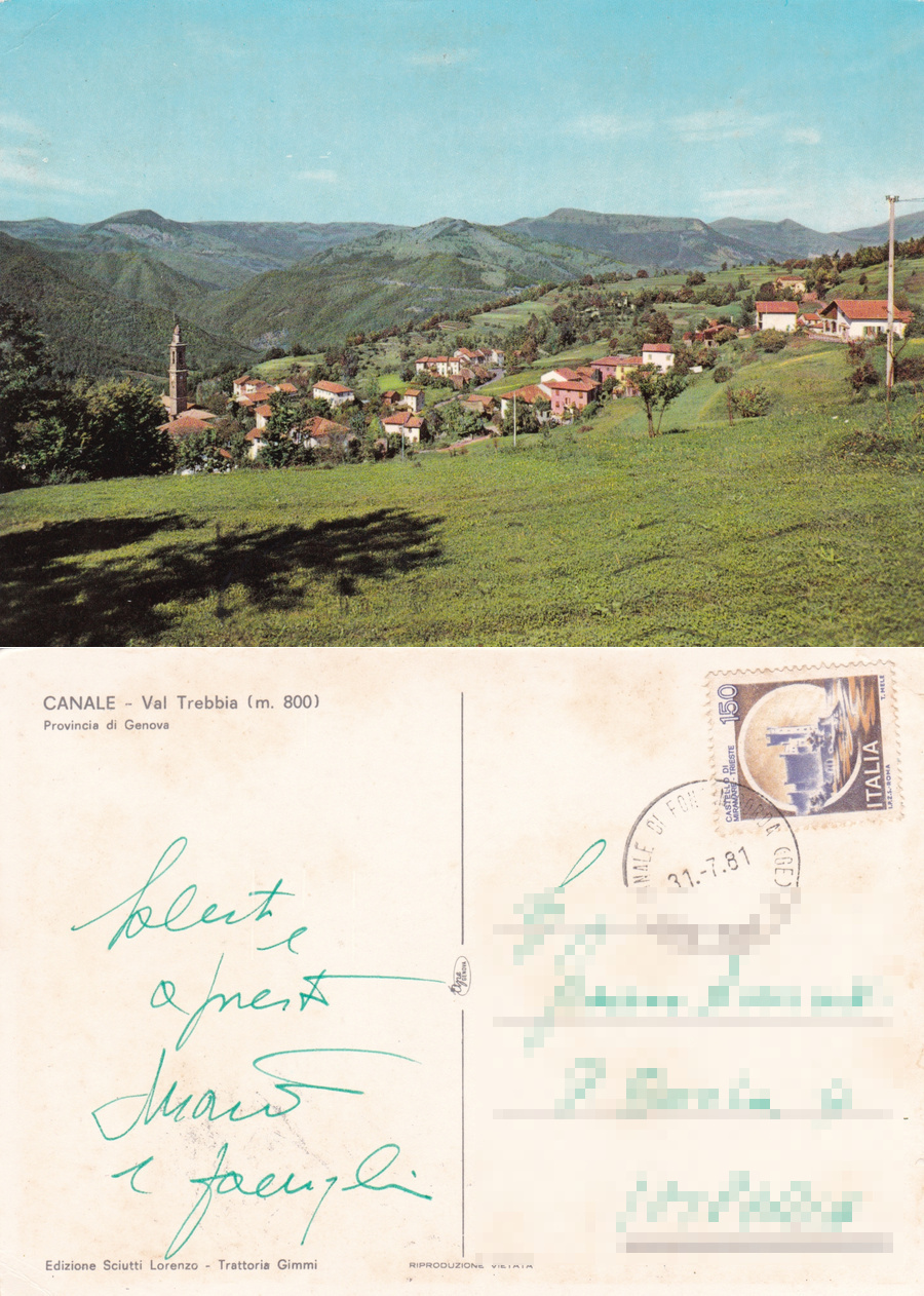 Canale (GE). Val Trebbia. Viaggiata 1981