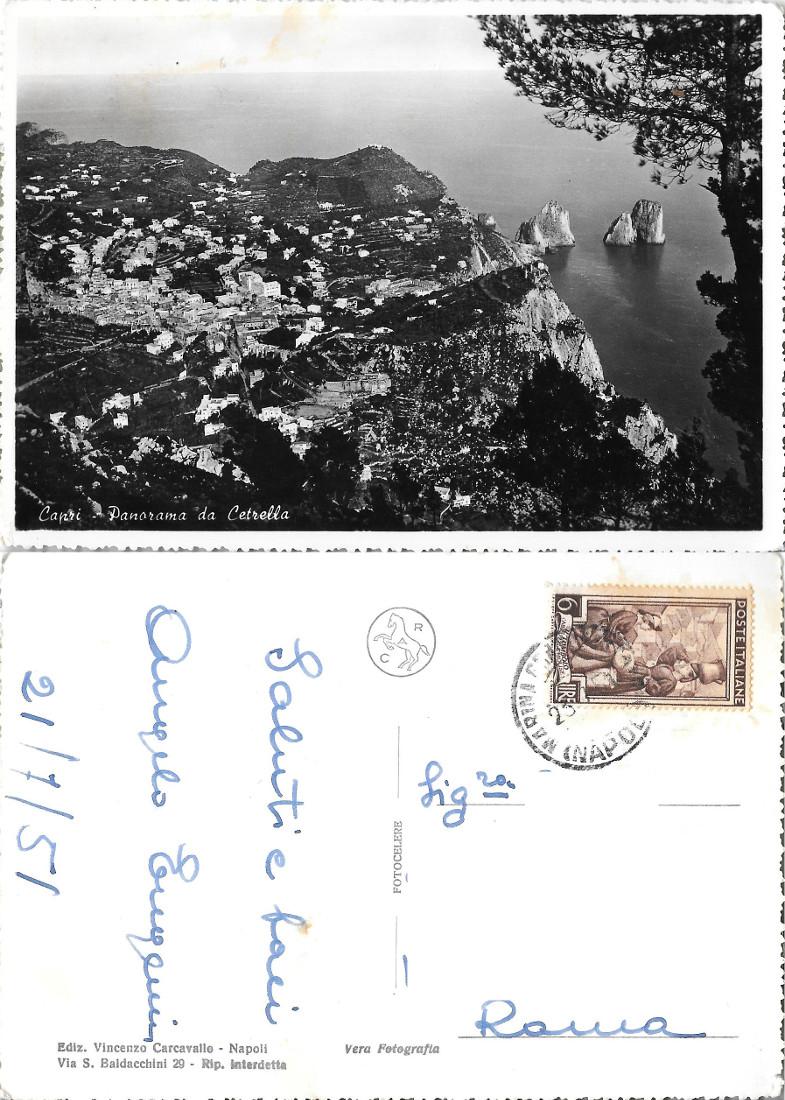 Capri. Panorama da Cetrella. Viaggiata 1951