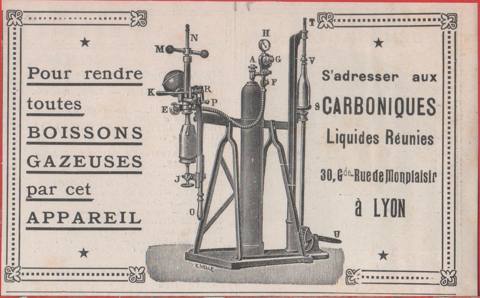 Carbonique, liquides reunies, Lyon. Advertising 1912