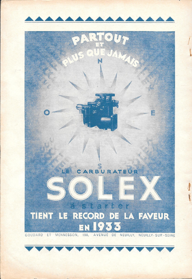 Carbutateurs Solex - Advertising 1933