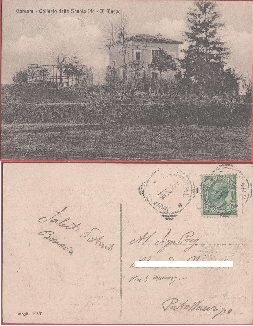 Carcare (SV). Collegio delle Scuole Pie. Il museo. Viaggiata 1913