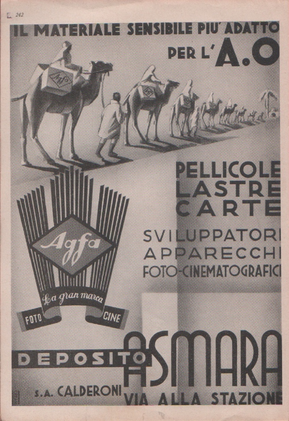 Carderoni. Pellicole, lastre, carte. Deposito Asmara. Advertising 1937
