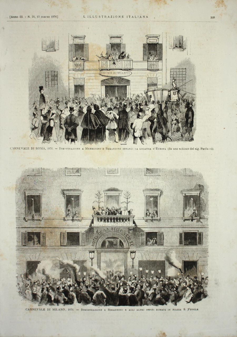 Carnevale di Roma 1876; Carnevale di Milano 1876. Stampa 1876