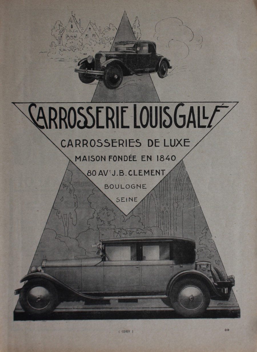 Carrosserie Louis Gallé. Advertising 1926