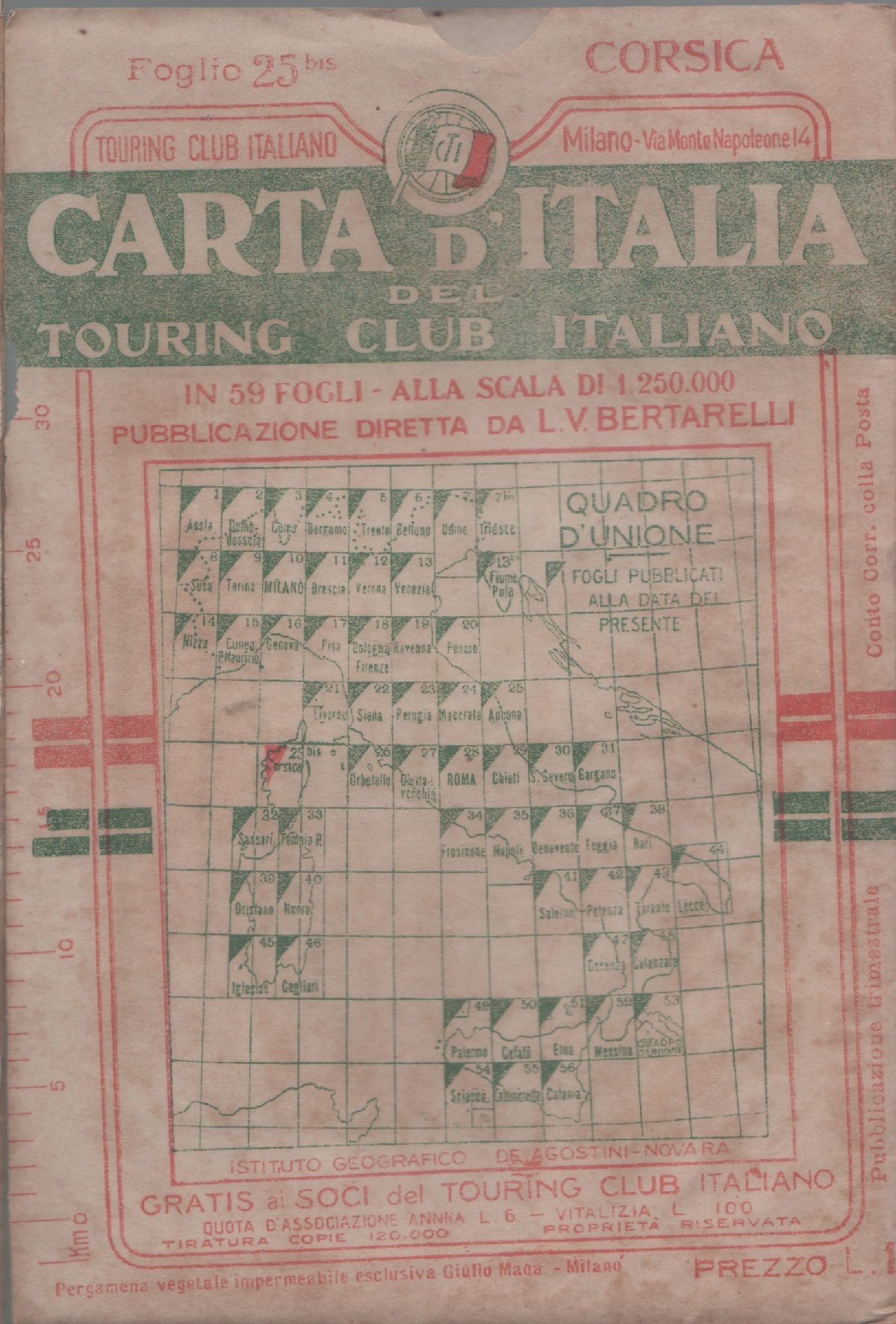 Carta d'Italia del Touring Club Italiano - Foglio 25bis Corsica