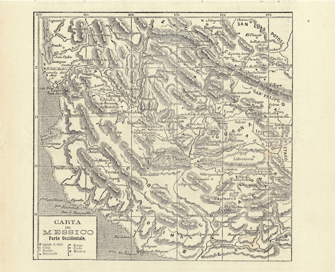 Carta del Messico. Parte occidentale. Illustrazione 1864