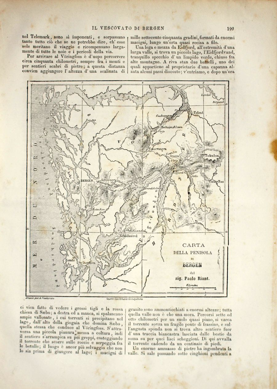Carta della penisola di Bergen (Norvegia). Stampa 1863