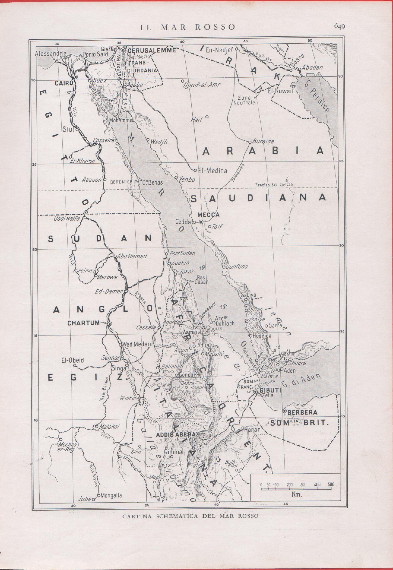 Cartina schematica del Mar Rosso. Immagine 1937