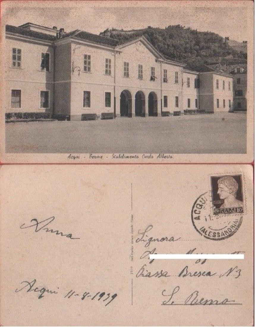 Cartolina - Acqui Terme. Stabilimento Carlo Alberto. Viaggiata 1939