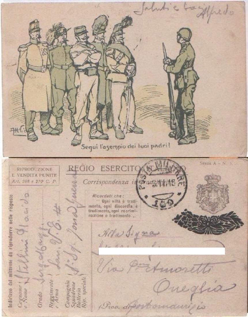 Cartolina - Franchigia Militare. Segui l'esempio dei tuoi padri. Dis. …