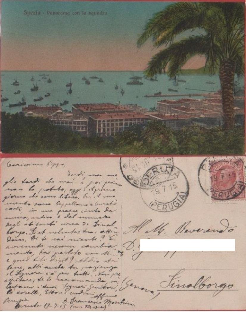 Cartolina - La Spezia. Panorama con la squadra. Viaggiata 1915