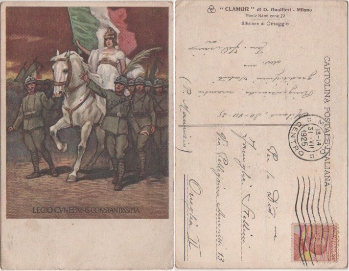 Cartolina - Legio Cuneensis Constantissima. Viaggiata 1925