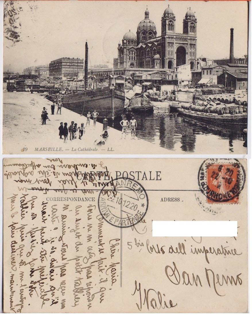 Cartolina - Marseille. La Cathédrale. Viaggiata 1920, animata