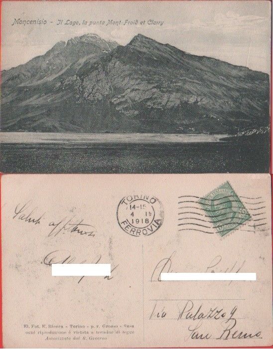 Cartolina - Moncenisio. Il lago, la punta Mont Froid et …