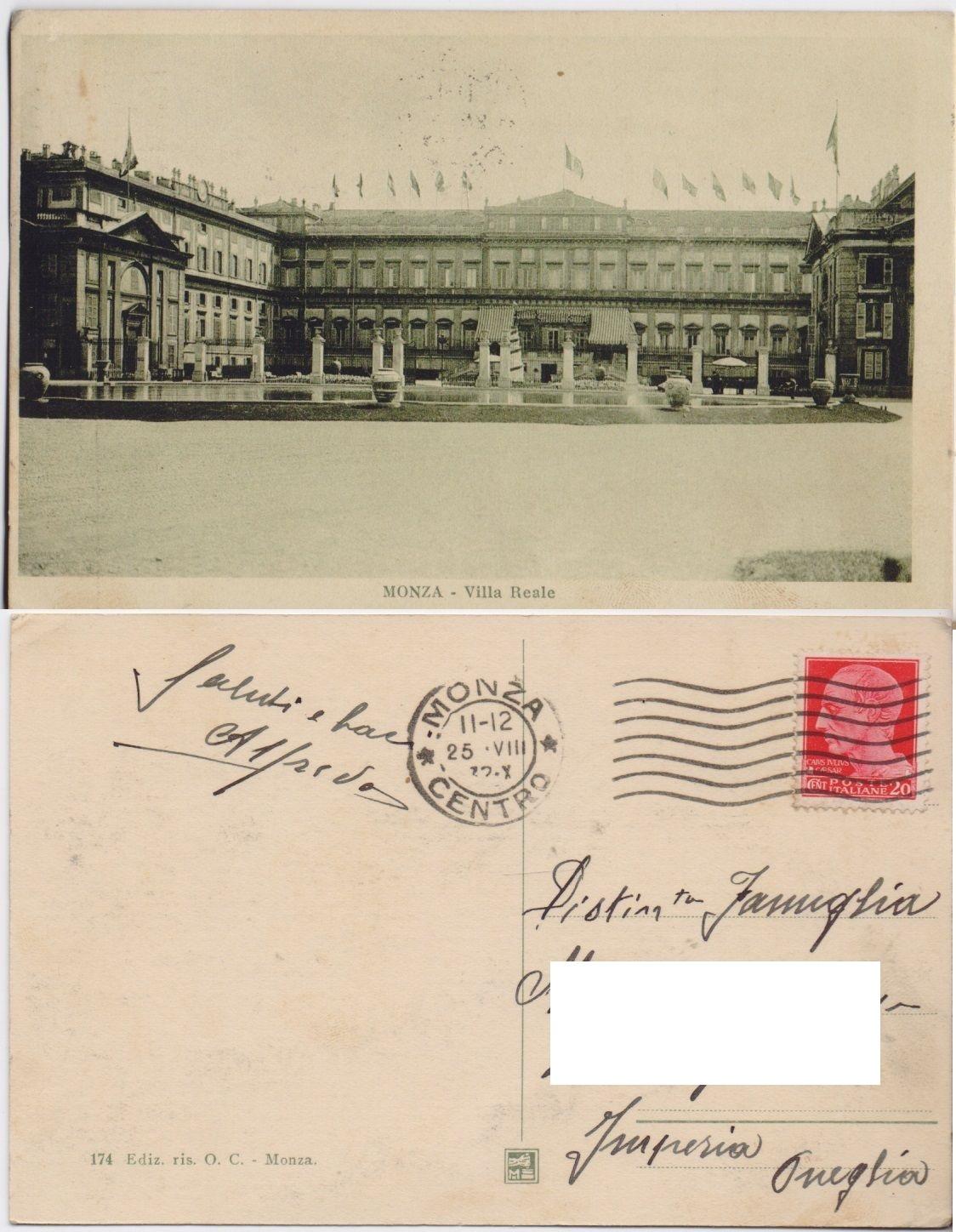 Cartolina - Monza Villa Reale. Viaggiata
