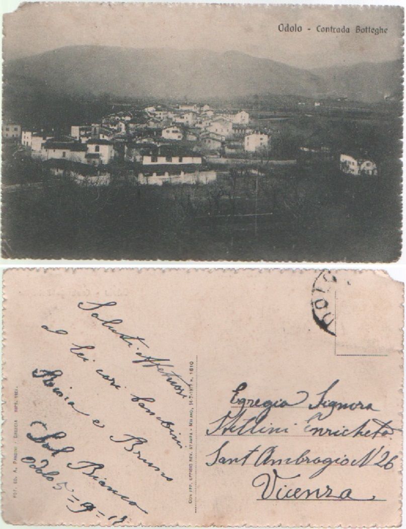 Cartolina - Odolo. Contrada Botteghe. Viaggiata 1917