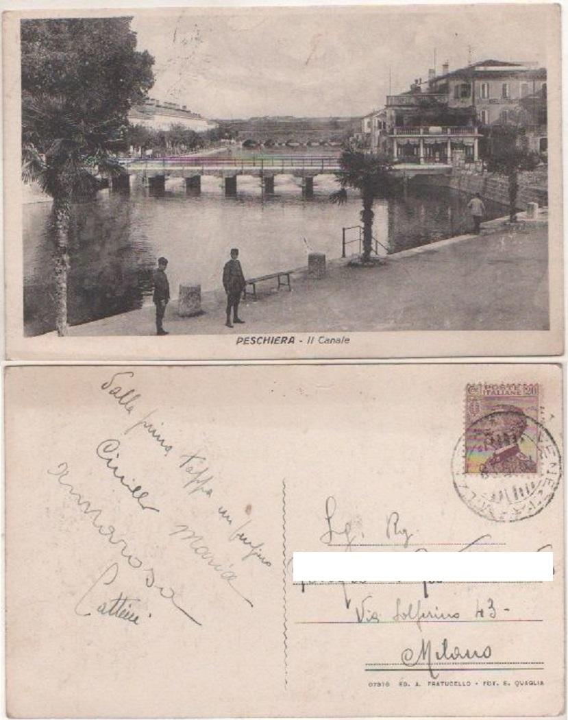 Cartolina - Peschiera. Il canale - Animata, viaggiata 1928